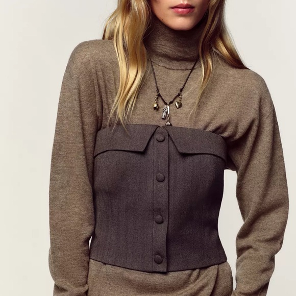 NWT Zara Herringbone Bustier Corset Tube Top - Picture 4 of 13